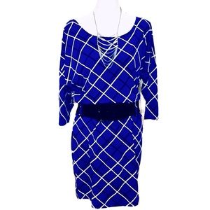 Banana Republic Blue Geometric Graphic Print Boat Neck Dress, Women’s Size Small